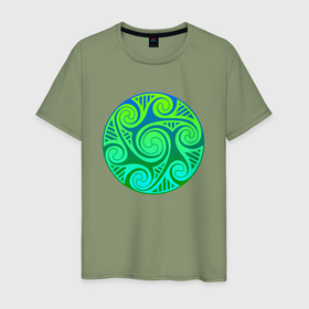 Мужская футболка хлопок с принтом Зеленый кельтский узор , 100% хлопок | прямой крой, круглый вырез горловины, длина до линии бедер, слегка спущенное плечо. | 