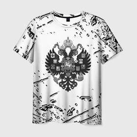 Мужская футболка 3D с принтом Герб России краски текстура в Новосибирске, 100% полиэфир | прямой крой, круглый вырез горловины, длина до линии бедер | 