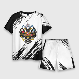 Мужской костюм с шортами 3D с принтом Герб России краски черно белые в Курске,  |  | 