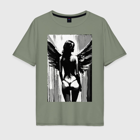 Мужская футболка хлопок Oversize с принтом Красивый дерзкий ангел в Екатеринбурге, 100% хлопок | свободный крой, круглый ворот, “спинка” длиннее передней части | 