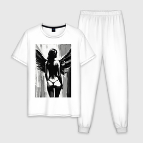 Мужская пижама хлопок с принтом Красивый дерзкий ангел , 100% хлопок | брюки и футболка прямого кроя, без карманов, на брюках мягкая резинка на поясе и по низу штанин
 | 