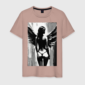 Мужская футболка хлопок с принтом Красивый дерзкий ангел в Екатеринбурге, 100% хлопок | прямой крой, круглый вырез горловины, длина до линии бедер, слегка спущенное плечо. | 