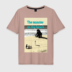 Мужская футболка хлопок Oversize с принтом Монстер на пляже в Петрозаводске, 100% хлопок | свободный крой, круглый ворот, “спинка” длиннее передней части | 