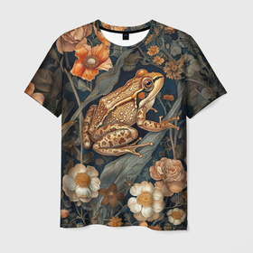 Мужская футболка 3D с принтом Садовая жаба в Новосибирске, 100% полиэфир | прямой крой, круглый вырез горловины, длина до линии бедер | жаба | лягушка | природа | сад | фауна | флора | цветы