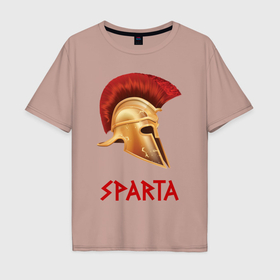 Мужская футболка хлопок Oversize с принтом Спарта: шлем гоплита в Тюмени, 100% хлопок | свободный крой, круглый ворот, “спинка” длиннее передней части | Тематика изображения на принте: 