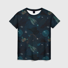 Женская футболка 3D с принтом Глубокий океан в Кировске, 100% полиэфир ( синтетическое хлопкоподобное полотно) | прямой крой, круглый вырез горловины, длина до линии бедер | Тематика изображения на принте: 