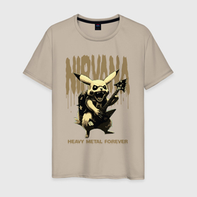 Мужская футболка хлопок с принтом Nirvana на фоне тяжёлого рока от Пикачу в Тюмени, 100% хлопок | прямой крой, круглый вырез горловины, длина до линии бедер, слегка спущенное плечо. | Тематика изображения на принте: 