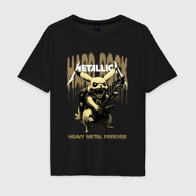 Мужская футболка хлопок Oversize с принтом Metallica на фоне тяжёлого рока от Пикачу в Санкт-Петербурге, 100% хлопок | свободный крой, круглый ворот, “спинка” длиннее передней части | Тематика изображения на принте: 