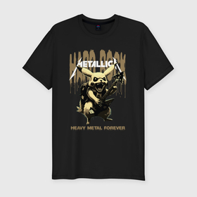 Мужская футболка хлопок Slim с принтом Metallica на фоне тяжёлого рока от Пикачу в Санкт-Петербурге, 92% хлопок, 8% лайкра | приталенный силуэт, круглый вырез ворота, длина до линии бедра, короткий рукав | Тематика изображения на принте: 