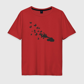 Мужская футболка хлопок Oversize с принтом Танк и бабочки в Тюмени, 100% хлопок | свободный крой, круглый ворот, “спинка” длиннее передней части | 