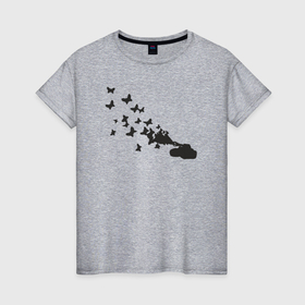 Женская футболка хлопок с принтом Танк и бабочки в Кировске, 100% хлопок | прямой крой, круглый вырез горловины, длина до линии бедер, слегка спущенное плечо | 