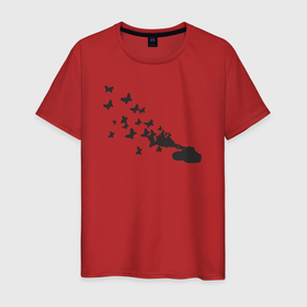 Мужская футболка хлопок с принтом Танк и бабочки в Тюмени, 100% хлопок | прямой крой, круглый вырез горловины, длина до линии бедер, слегка спущенное плечо. | 