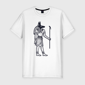Мужская футболка хлопок Slim с принтом Египетский Анубис в Новосибирске, 92% хлопок, 8% лайкра | приталенный силуэт, круглый вырез ворота, длина до линии бедра, короткий рукав | 
