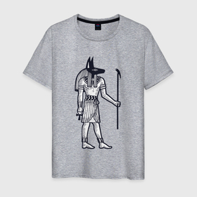 Мужская футболка хлопок с принтом Египетский Анубис в Тюмени, 100% хлопок | прямой крой, круглый вырез горловины, длина до линии бедер, слегка спущенное плечо. | 