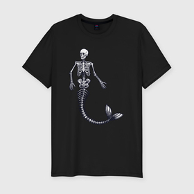 Мужская футболка хлопок Slim с принтом Скелет русалки , 92% хлопок, 8% лайкра | приталенный силуэт, круглый вырез ворота, длина до линии бедра, короткий рукав | 