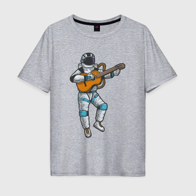 Мужская футболка хлопок Oversize с принтом Космонавт музыкант в Кировске, 100% хлопок | свободный крой, круглый ворот, “спинка” длиннее передней части | 