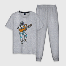 Мужская пижама хлопок с принтом Космонавт музыкант в Петрозаводске, 100% хлопок | брюки и футболка прямого кроя, без карманов, на брюках мягкая резинка на поясе и по низу штанин
 | 