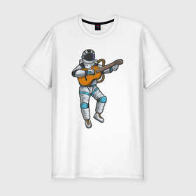 Мужская футболка хлопок Slim с принтом Космонавт музыкант в Белгороде, 92% хлопок, 8% лайкра | приталенный силуэт, круглый вырез ворота, длина до линии бедра, короткий рукав | 