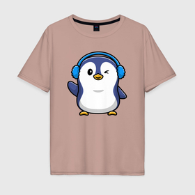 Мужская футболка хлопок Oversize с принтом Привет от пингвина в Курске, 100% хлопок | свободный крой, круглый ворот, “спинка” длиннее передней части | 
