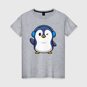 Женская футболка хлопок с принтом Привет от пингвина в Екатеринбурге, 100% хлопок | прямой крой, круглый вырез горловины, длина до линии бедер, слегка спущенное плечо | 