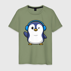 Мужская футболка хлопок с принтом Привет от пингвина в Курске, 100% хлопок | прямой крой, круглый вырез горловины, длина до линии бедер, слегка спущенное плечо. | Тематика изображения на принте: 