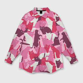 Мужская рубашка oversize 3D с принтом Розовый кошачий камуфляж в Рязани,  |  | Тематика изображения на принте: 