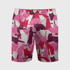 Мужские шорты спортивные с принтом Розовый кошачий камуфляж в Белгороде,  |  | Тематика изображения на принте: 