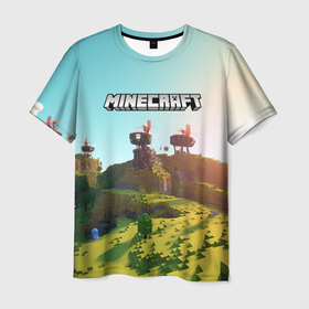 Мужская футболка 3D с принтом Minecraft logo солнечная карта , 100% полиэфир | прямой крой, круглый вырез горловины, длина до линии бедер | 