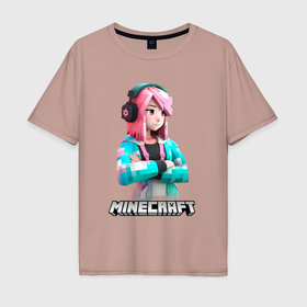 Мужская футболка хлопок Oversize с принтом Minecraft девушка с розовыми волосами в Тюмени, 100% хлопок | свободный крой, круглый ворот, “спинка” длиннее передней части | 