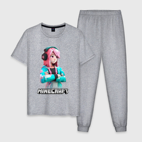 Мужская пижама хлопок с принтом Minecraft девушка с розовыми волосами в Курске, 100% хлопок | брюки и футболка прямого кроя, без карманов, на брюках мягкая резинка на поясе и по низу штанин
 | Тематика изображения на принте: 