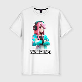 Мужская футболка хлопок Slim с принтом Minecraft девушка с розовыми волосами в Курске, 92% хлопок, 8% лайкра | приталенный силуэт, круглый вырез ворота, длина до линии бедра, короткий рукав | Тематика изображения на принте: 