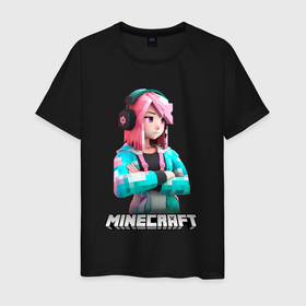 Мужская футболка хлопок с принтом Minecraft девушка с розовыми волосами в Курске, 100% хлопок | прямой крой, круглый вырез горловины, длина до линии бедер, слегка спущенное плечо. | 
