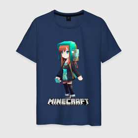 Мужская футболка хлопок с принтом Minecraft девушка в наушниках в Курске, 100% хлопок | прямой крой, круглый вырез горловины, длина до линии бедер, слегка спущенное плечо. | 