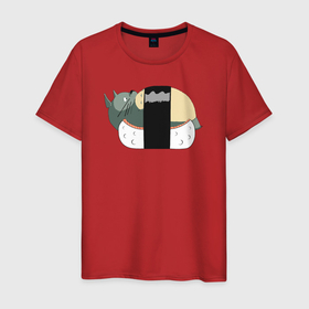 Мужская футболка хлопок с принтом Тоторо суши в Новосибирске, 100% хлопок | прямой крой, круглый вырез горловины, длина до линии бедер, слегка спущенное плечо. | Тематика изображения на принте: 