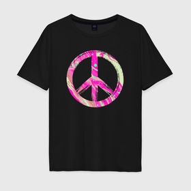 Мужская футболка хлопок Oversize с принтом Pink peace в Петрозаводске, 100% хлопок | свободный крой, круглый ворот, “спинка” длиннее передней части | Тематика изображения на принте: 
