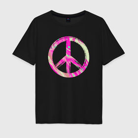 Мужская футболка хлопок Oversize с принтом Pink peace в Екатеринбурге, 100% хлопок | свободный крой, круглый ворот, “спинка” длиннее передней части | 