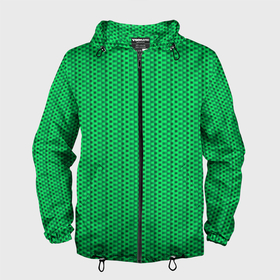 Мужская ветровка 3D с принтом Светлый зелёный паттерн квадраты в Кировске, 100% полиэстер | подол и капюшон оформлены резинкой с фиксаторами, два кармана без застежек по бокам, один потайной карман на груди | 