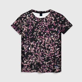 Женская футболка 3D с принтом Абстрактный чёрный с розовым в Новосибирске, 100% полиэфир ( синтетическое хлопкоподобное полотно) | прямой крой, круглый вырез горловины, длина до линии бедер | 