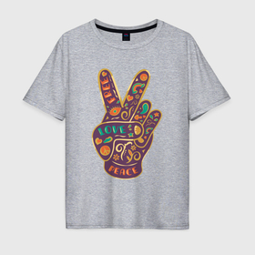 Мужская футболка хлопок Oversize с принтом Free love peace в Курске, 100% хлопок | свободный крой, круглый ворот, “спинка” длиннее передней части | Тематика изображения на принте: 