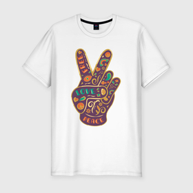 Мужская футболка хлопок Slim с принтом Free love peace в Кировске, 92% хлопок, 8% лайкра | приталенный силуэт, круглый вырез ворота, длина до линии бедра, короткий рукав | 