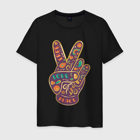Мужская футболка хлопок с принтом Free love peace в Курске, 100% хлопок | прямой крой, круглый вырез горловины, длина до линии бедер, слегка спущенное плечо. | Тематика изображения на принте: 