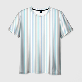Мужская футболка 3D с принтом Белый в тонкую цветную полоску в Белгороде, 100% полиэфир | прямой крой, круглый вырез горловины, длина до линии бедер | 