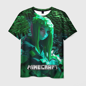 Мужская футболка 3D с принтом Minecraft девушка  зеленый мир в городе Новоалтайск, 100% полиэфир | прямой крой, круглый вырез горловины, длина до линии бедер | Тематика изображения на принте: 