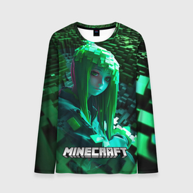 Мужской лонгслив 3D с принтом Minecraft девушка  зеленый мир в городе Новоалтайск, 100% полиэстер | длинные рукава, круглый вырез горловины, полуприлегающий силуэт | Тематика изображения на принте: 