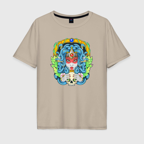 Мужская футболка хлопок Oversize с принтом Мифологическая медуза Горгона , 100% хлопок | свободный крой, круглый ворот, “спинка” длиннее передней части | 