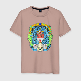 Мужская футболка хлопок с принтом Мифологическая медуза Горгона в Курске, 100% хлопок | прямой крой, круглый вырез горловины, длина до линии бедер, слегка спущенное плечо. | Тематика изображения на принте: 