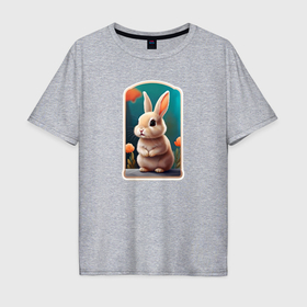 Мужская футболка хлопок Oversize с принтом Пушистый маленький кролик в Новосибирске, 100% хлопок | свободный крой, круглый ворот, “спинка” длиннее передней части | 