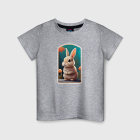 Детская футболка хлопок с принтом Пушистый маленький кролик , 100% хлопок | круглый вырез горловины, полуприлегающий силуэт, длина до линии бедер | 