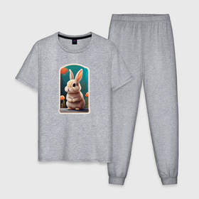 Мужская пижама хлопок с принтом Пушистый маленький кролик в Курске, 100% хлопок | брюки и футболка прямого кроя, без карманов, на брюках мягкая резинка на поясе и по низу штанин
 | Тематика изображения на принте: 