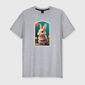 Мужская футболка хлопок Slim с принтом Пушистый маленький кролик в Курске, 92% хлопок, 8% лайкра | приталенный силуэт, круглый вырез ворота, длина до линии бедра, короткий рукав | Тематика изображения на принте: 